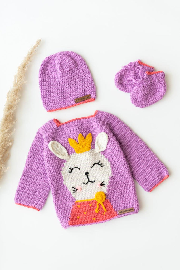 Handmade Rabbit Embellished Sweater Set- Mauve - The Original Knit