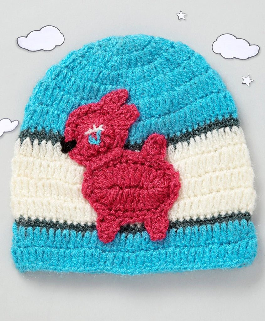 Crochet Deer Patch Cap- Blue & White