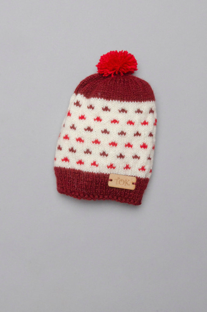 Tiny Dots Cap- Off White & Maroon - The Original Knit