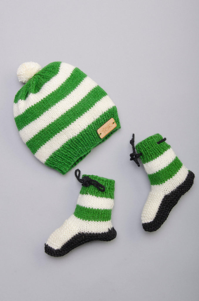 Striped Cap & Socks- Green & Off White - The Original Knit