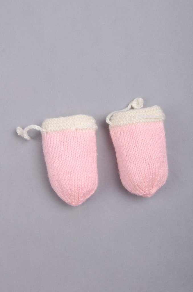 Handmade Solid Mittens- Pink & Off White - The Original Knit