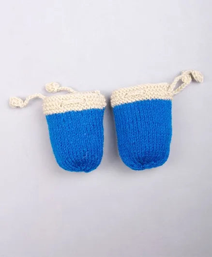 Unisex Handmade Solid Mittens- Blue & Beige - The Original Knit