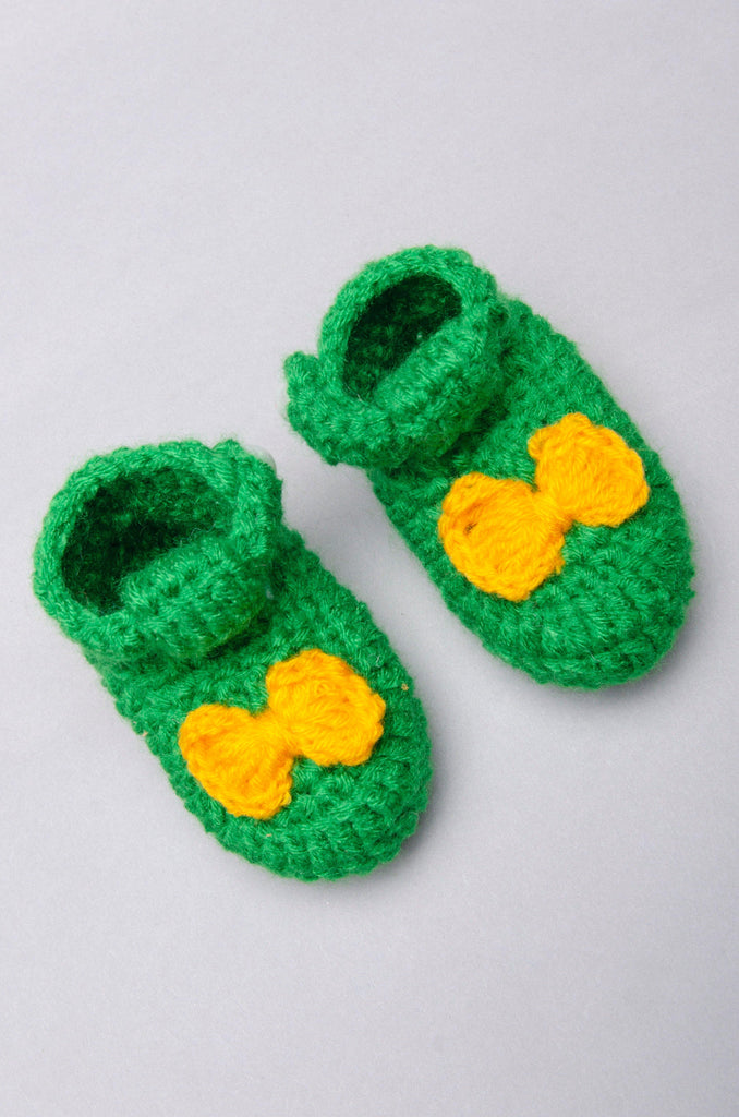 Big Bow Handmade Booties- Green