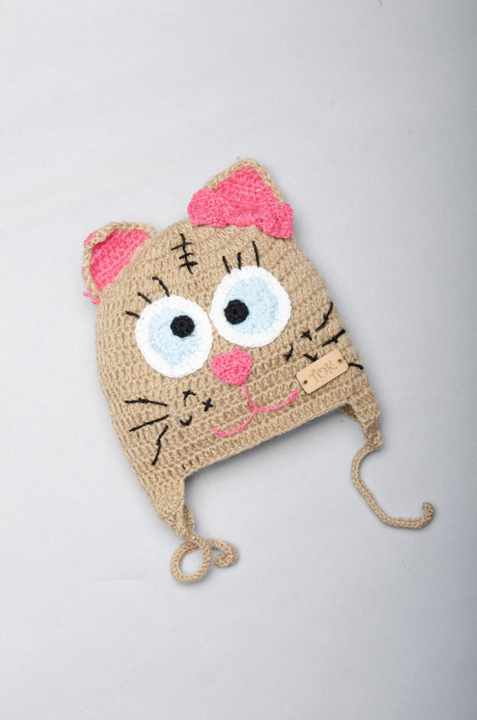 Handmade Cat Face Cap- Beige