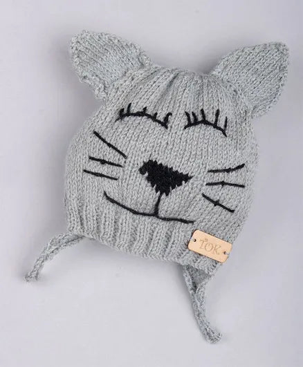 Cat Design Cap- Grey