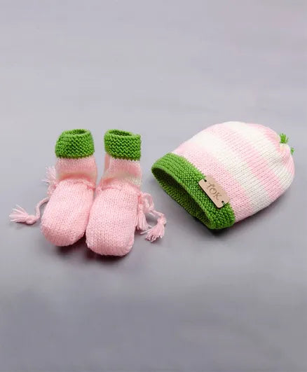 Striped Cap & Socks- Pink & White - The Original Knit