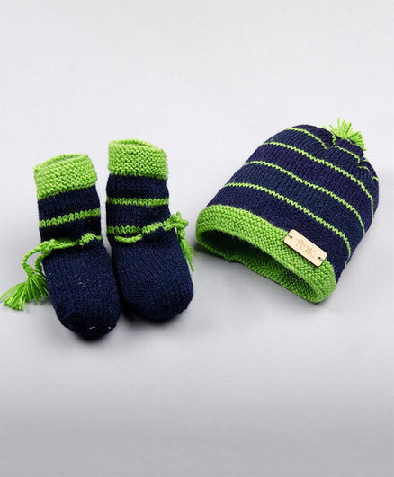 Striped Knitted Cap & Socks- Navy Blue & Green - The Original Knit