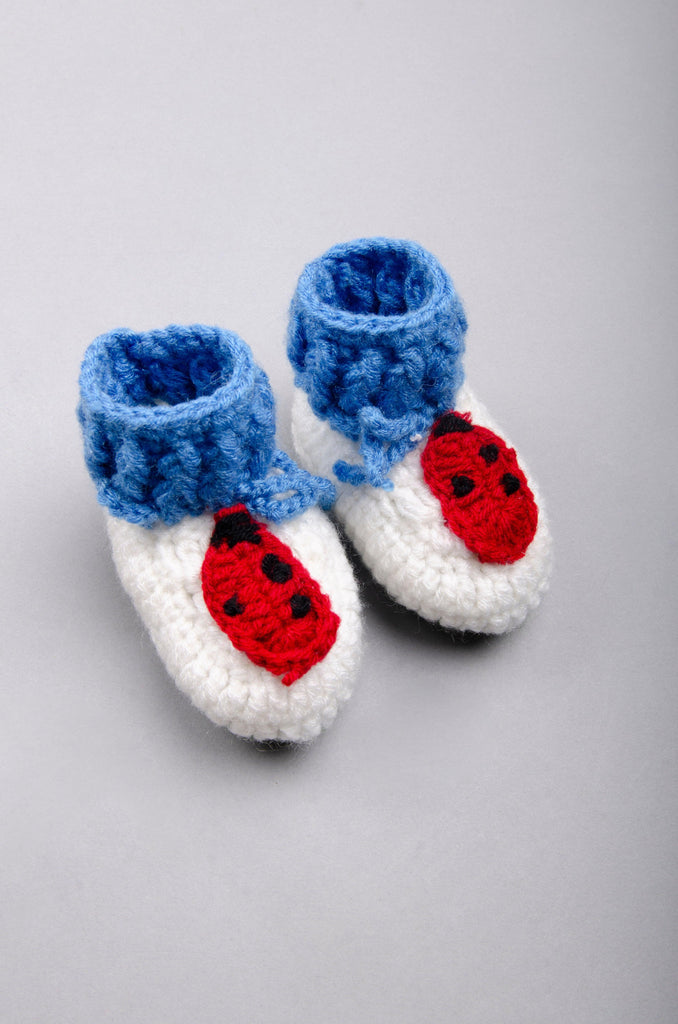 Handmade Beetle Booties- White & Blue