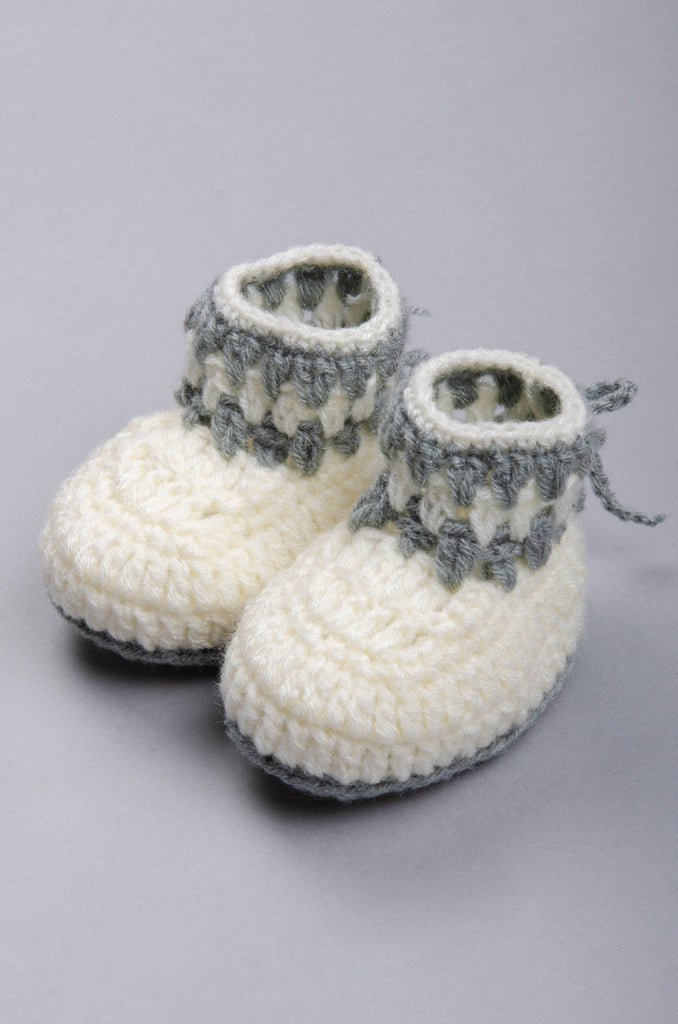 Handmade Ribbed Booties- Off White & Grey