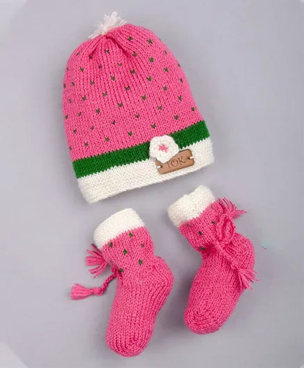 Tiny Dots Knitted Cap & Socks- Pink & Green - The Original Knit