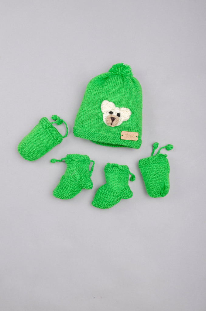 Teddy Handmade Cap, Mittens & Socks-Parrot Green