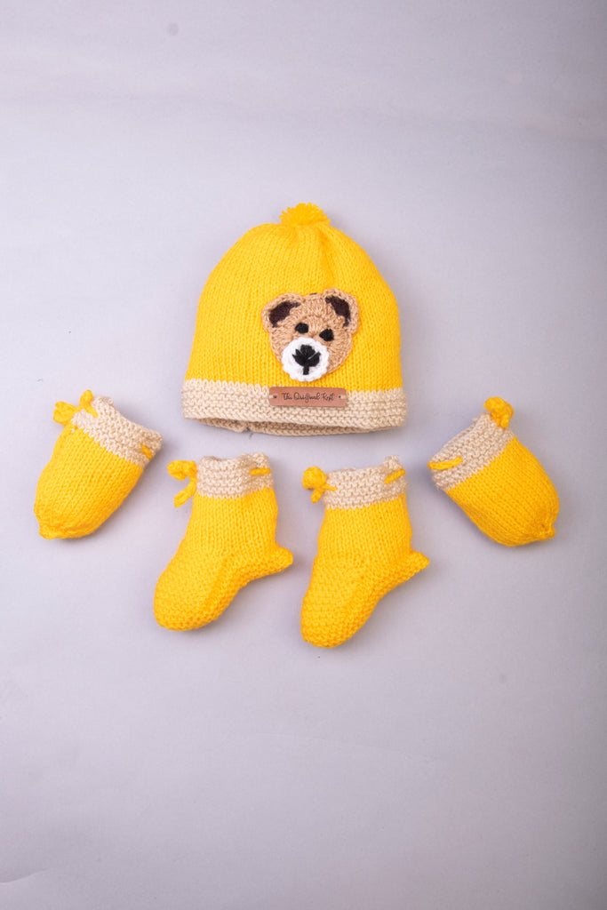 Handmade Cap, Mittens & Socks- Yellow