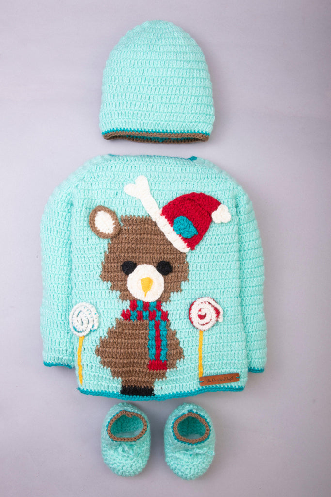 Teddy Embellished Sweater Set- Sea Green - The Original Knit