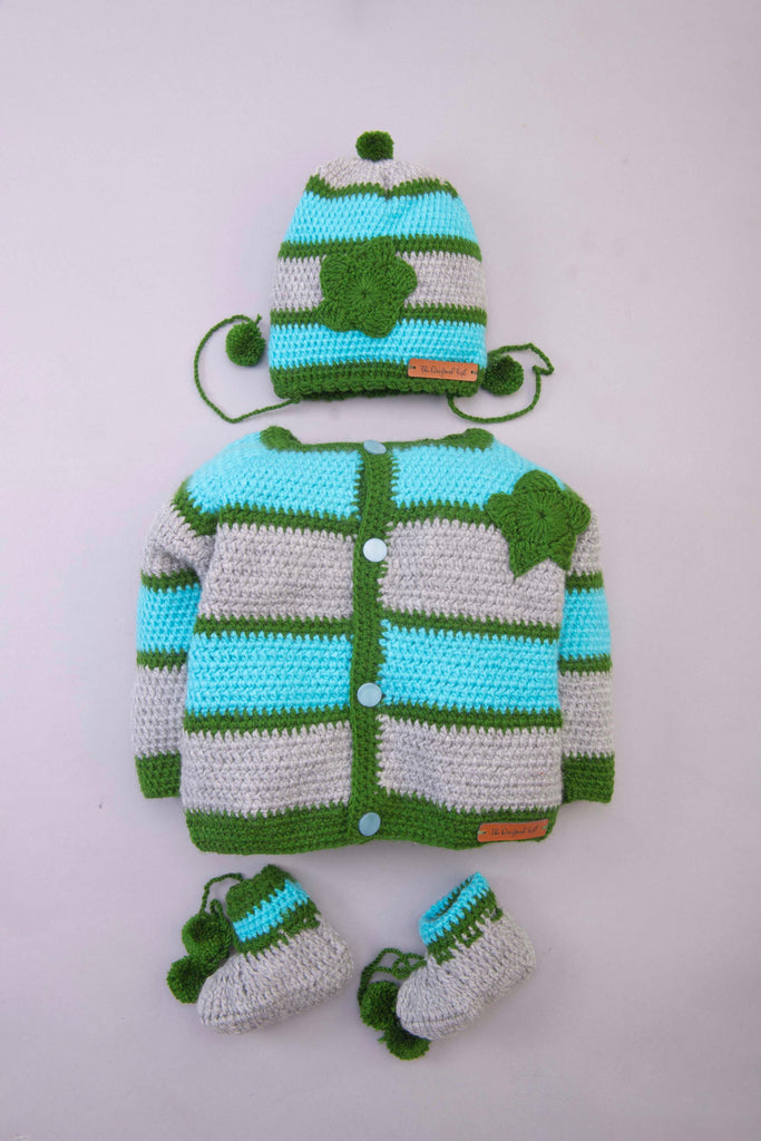Handmade Striped Sweater Set- Blue & Green - The Original Knit