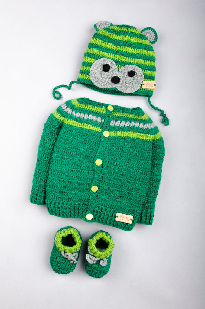 Owl Face Sweater Set- Green - The Original Knit