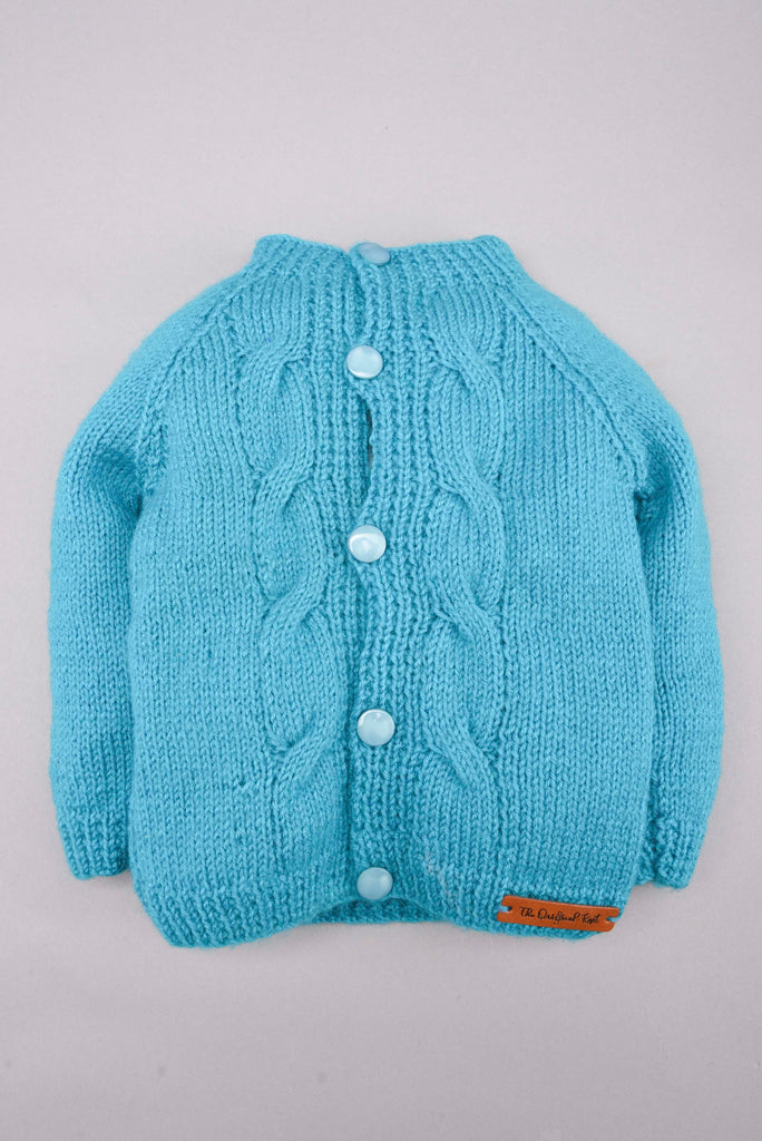 Handmade Cable Pattern Sweater- Blue - The Original Knit