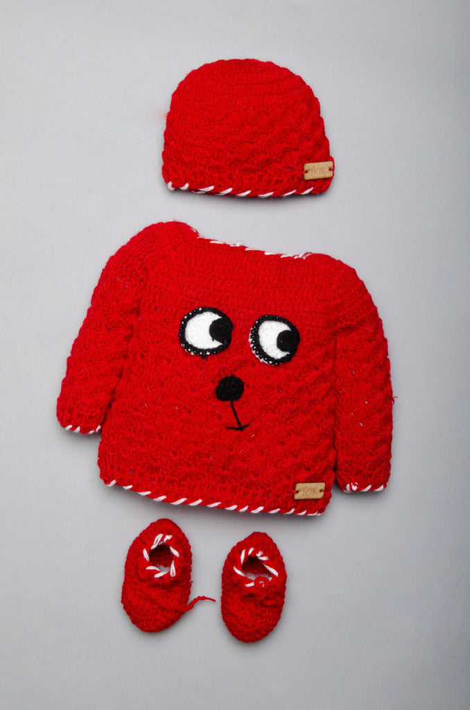 Handmade Naughty Eyes Sweater Set- Red - The Original Knit