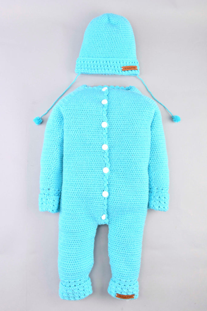 Handmade Bodysuit with Cap- Blue - The Original Knit