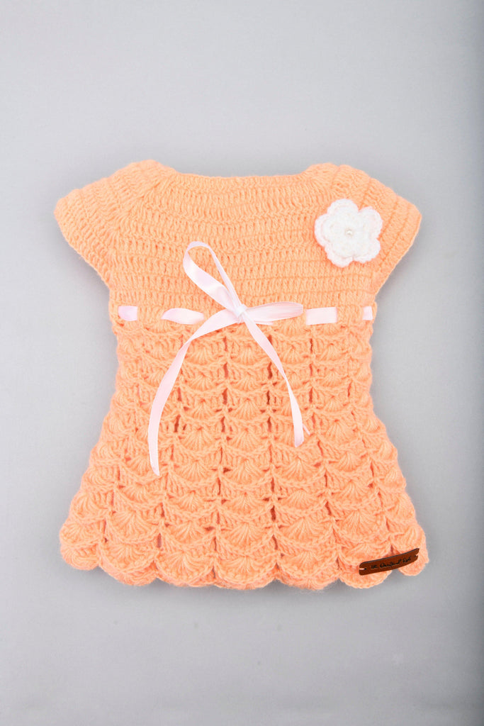 Flower Embellished Fit & Flare Dress- Peach - The Original Knit
