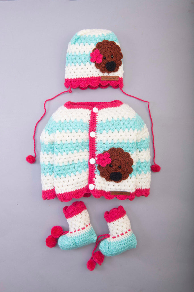 Sheep Applique Sweater Set- Off White & Sea Green - The Original Knit