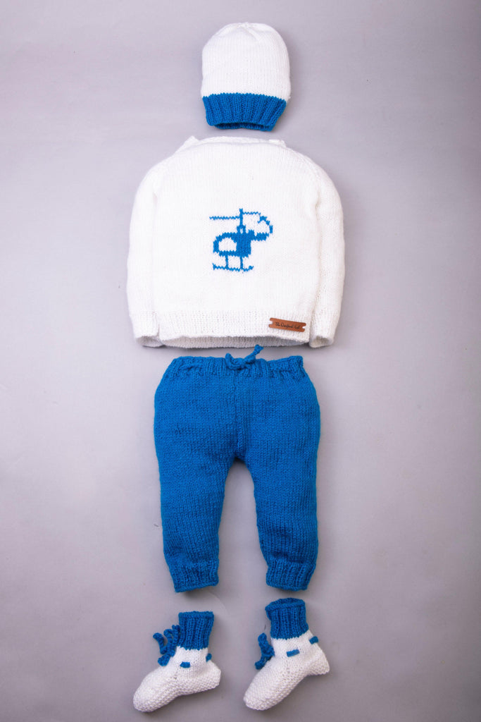 Aeroplane Sweater Set with Pyjama- Blue & White - The Original Knit