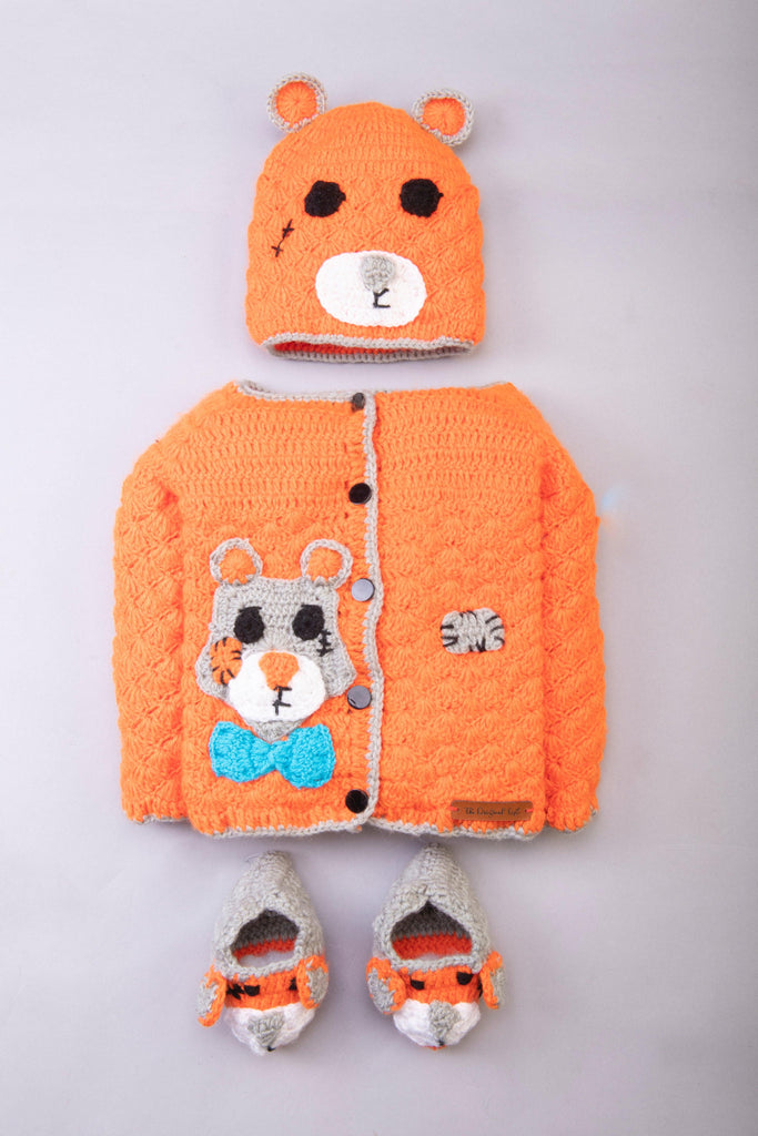 Handmade Teddy Sweater Set- Orange - The Original Knit