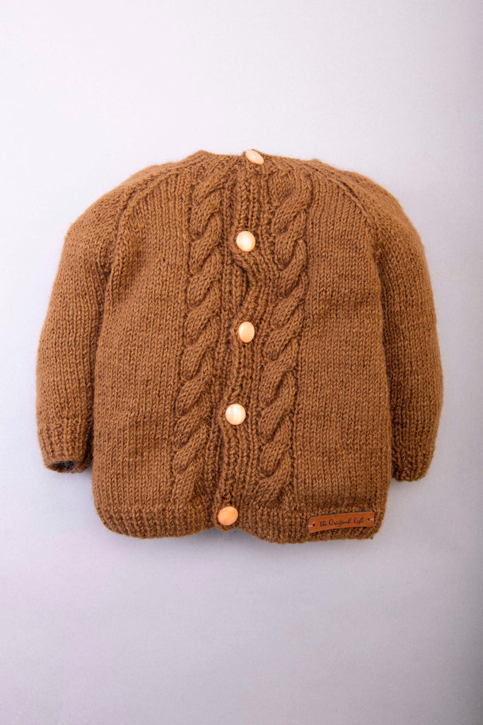 Handmade Cable Design Sweater- Brown - The Original Knit