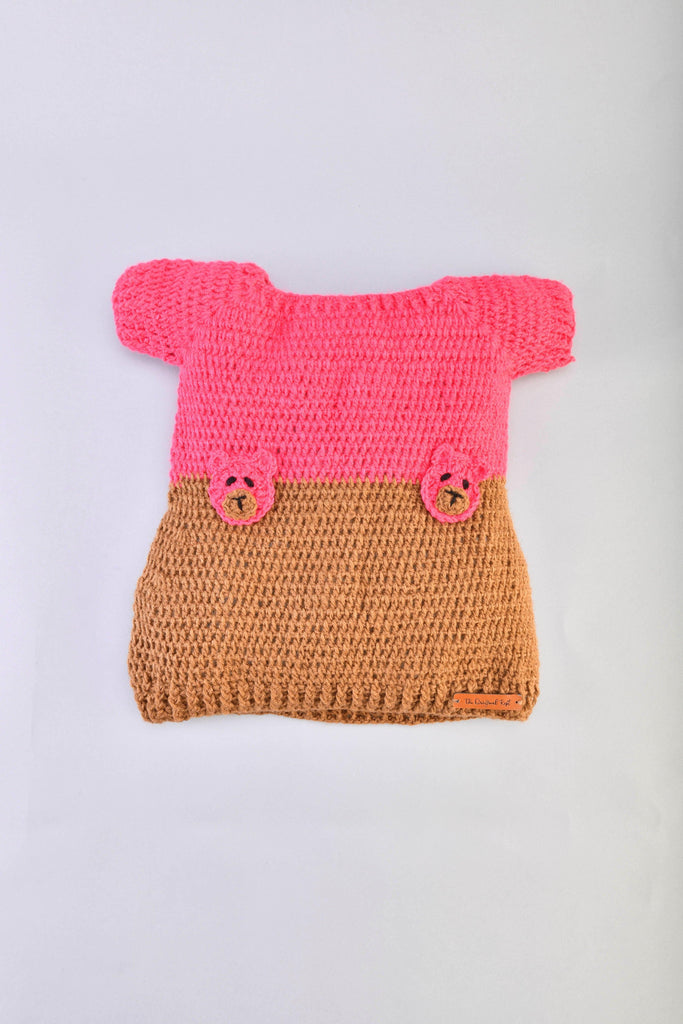 Teddy Embellished Fit & Flare Dress- Pink & Beige - The Original Knit