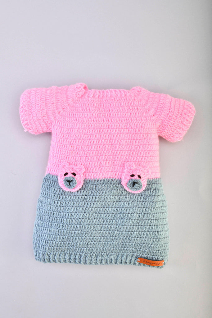 Teddy Embellished Fit & Flare Dress- Pink & Grey - The Original Knit