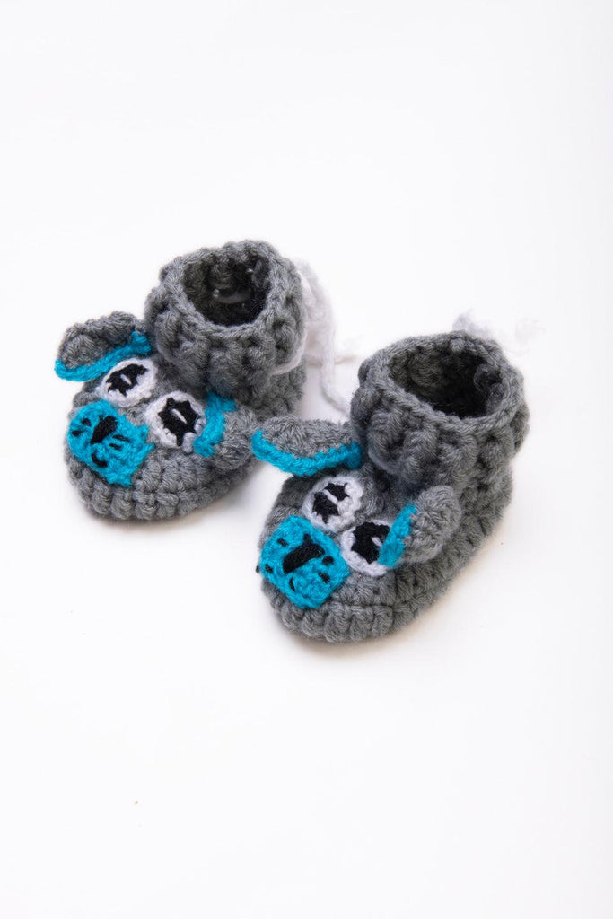 Handmade Crochet Booties- Grey & Blue