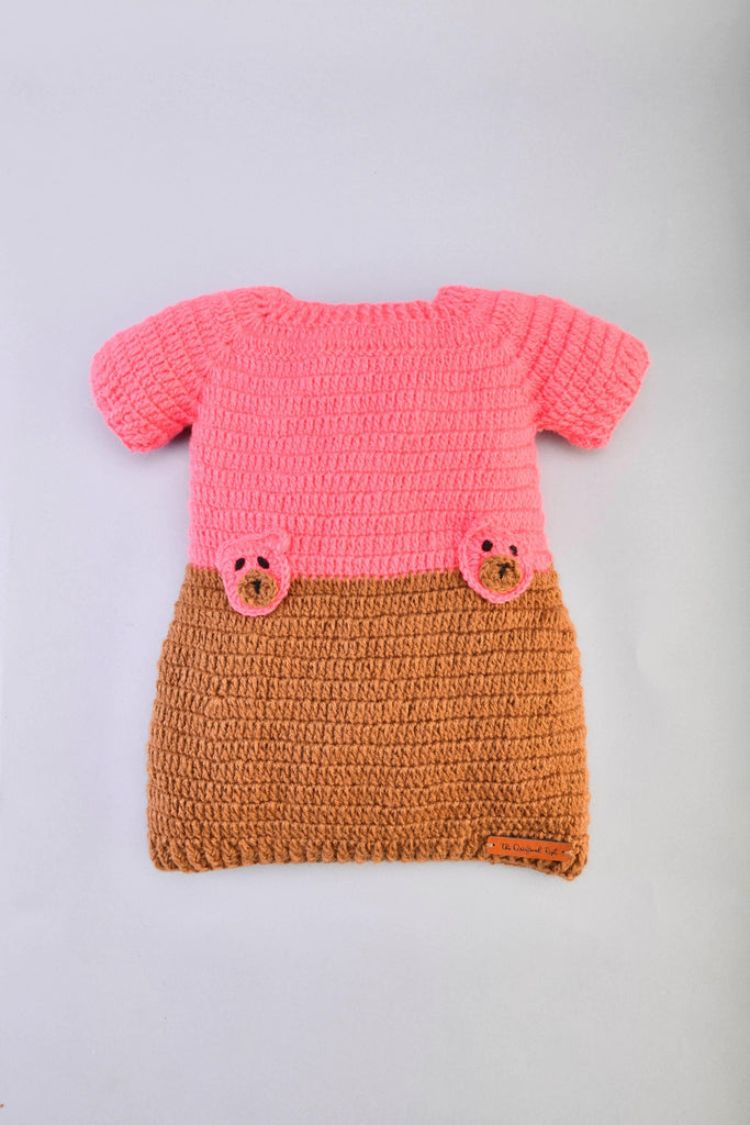 Teddy Embellished Fit & Flare Dress- Coral & Beige - The Original Knit