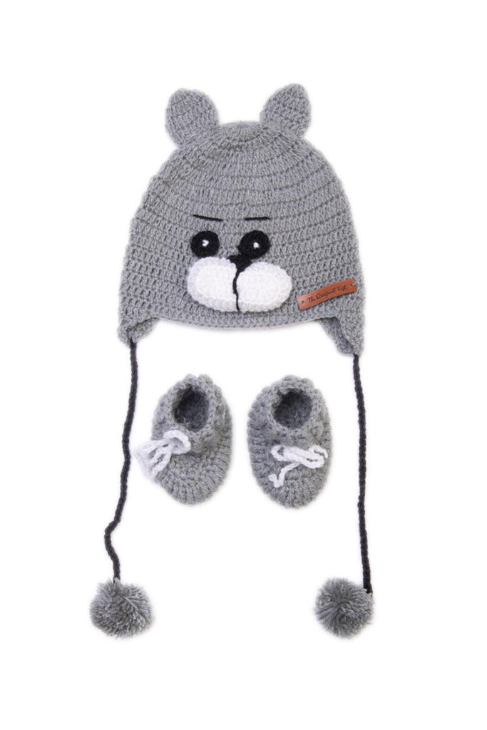 Handmade Teddy Cap & Booties- Grey