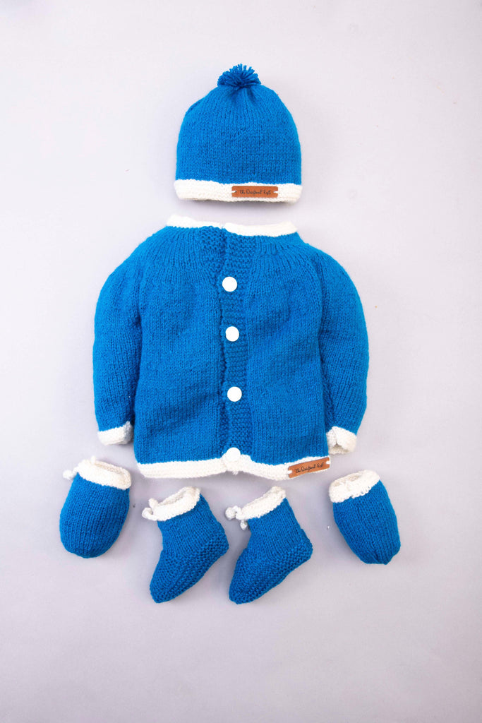 Handmade Solid Sweater Set- Blue & White - The Original Knit
