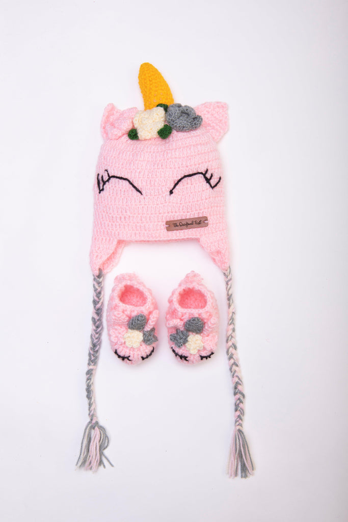 Unicorn Crochet Cap & Booties- Pink - The Original Knit