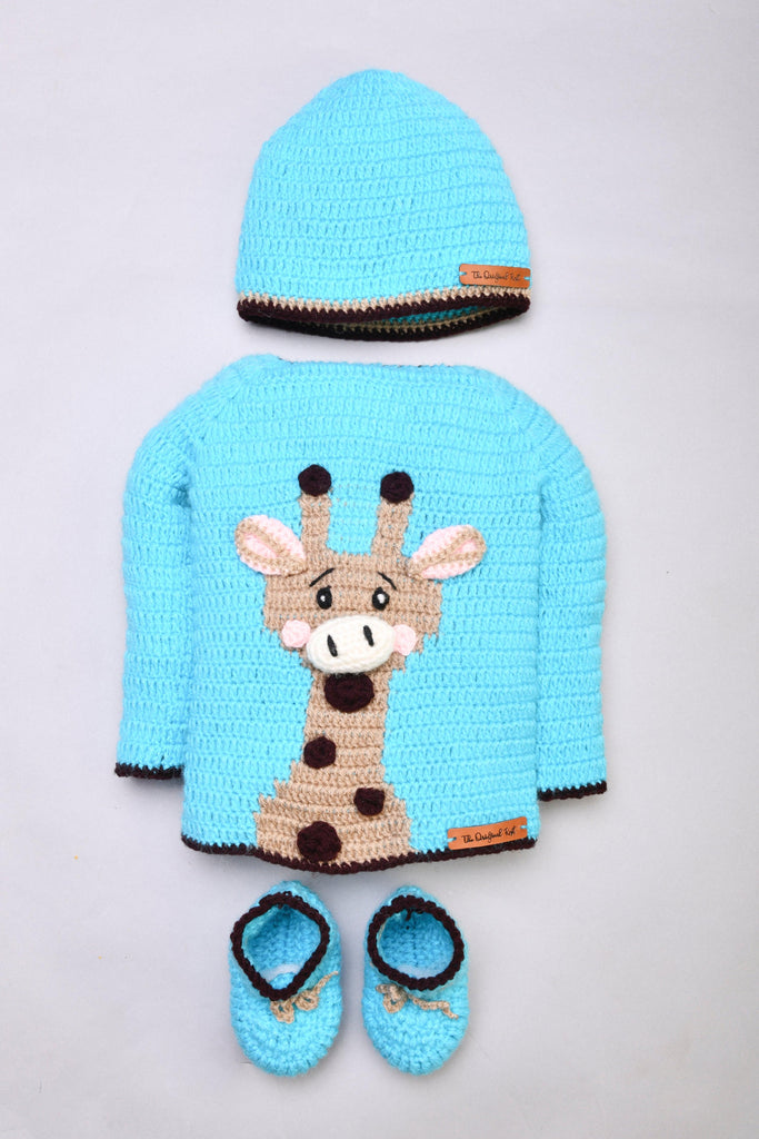 Handmade Friendly Deer Sweater Set- Blue - The Original Knit