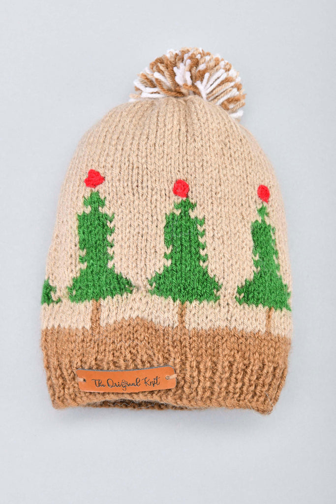 Tree Design Cap- Beige & Green - The Original Knit