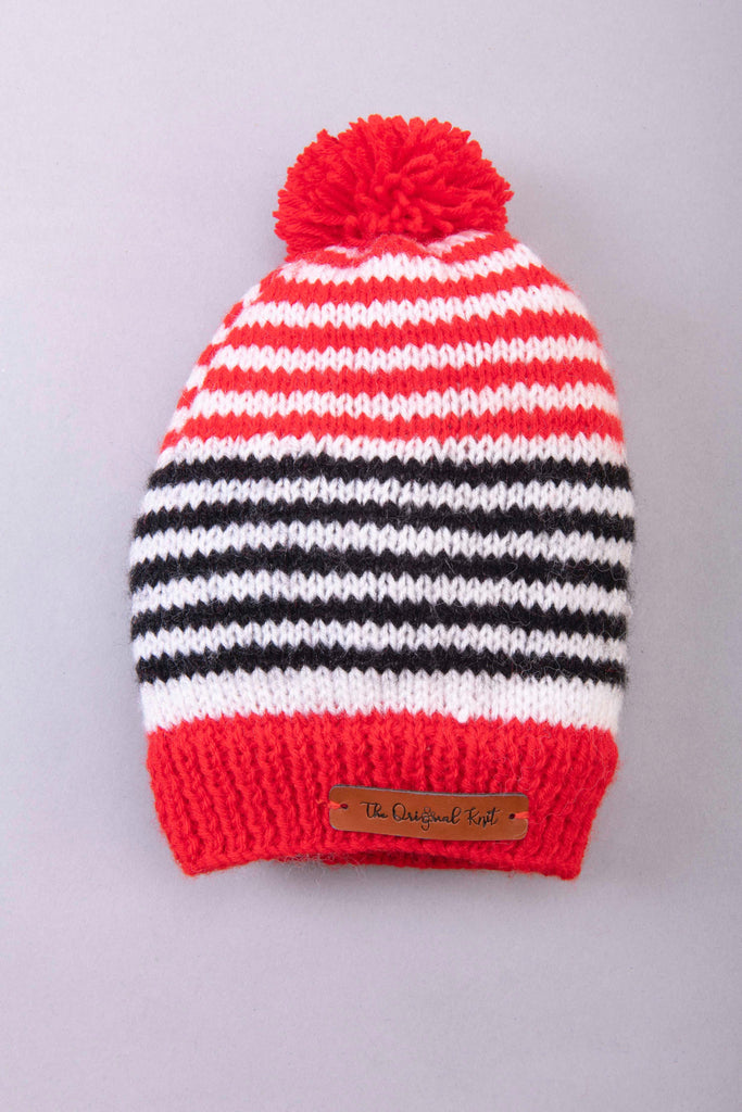 Handmade Striped Cap- Red & Black - The Original Knit