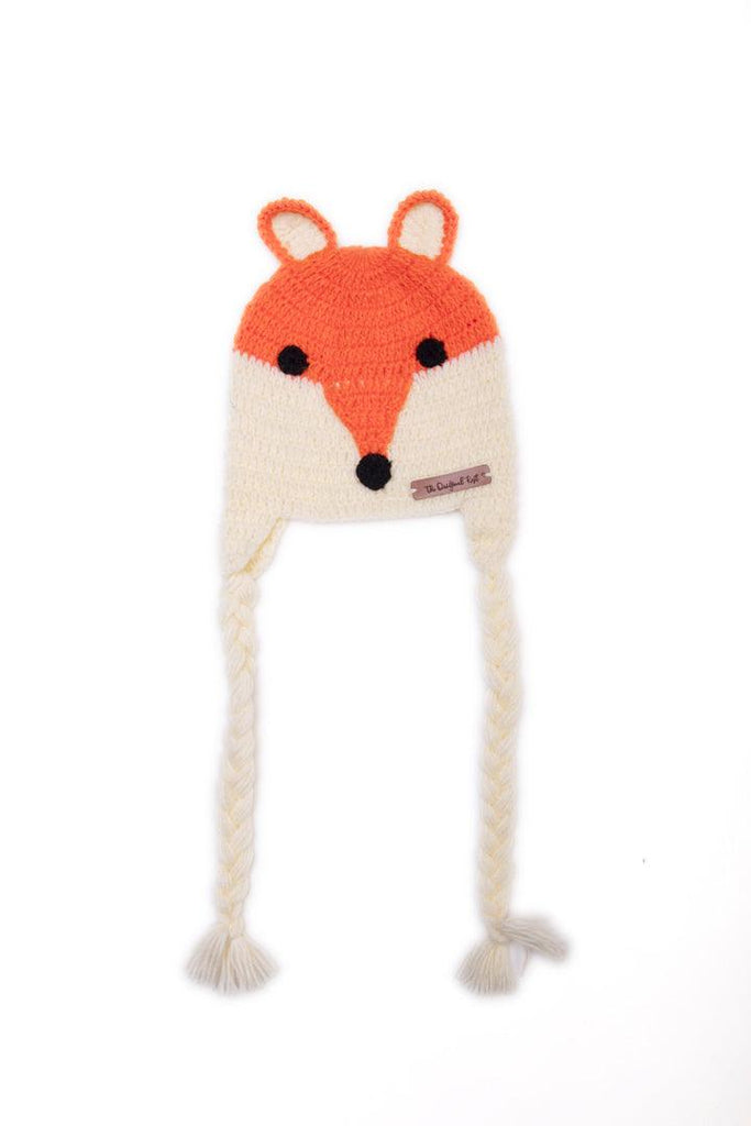 Handmade Fox Cap- Off White & Orange - The Original Knit