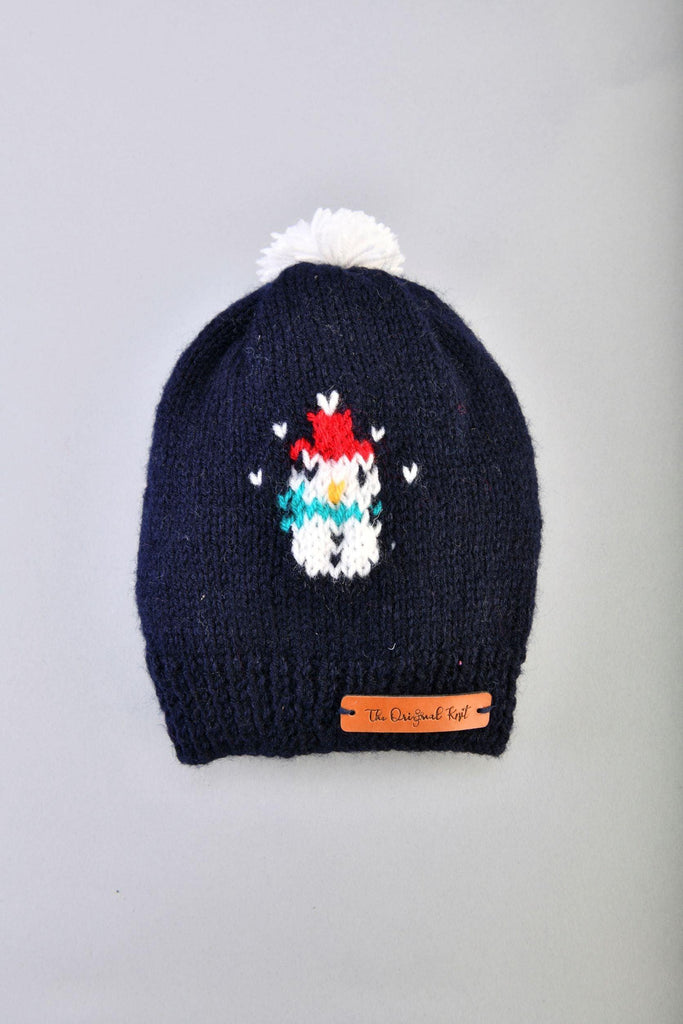 Snowman Knitted Cap- Navy Blue & Orange - The Original Knit