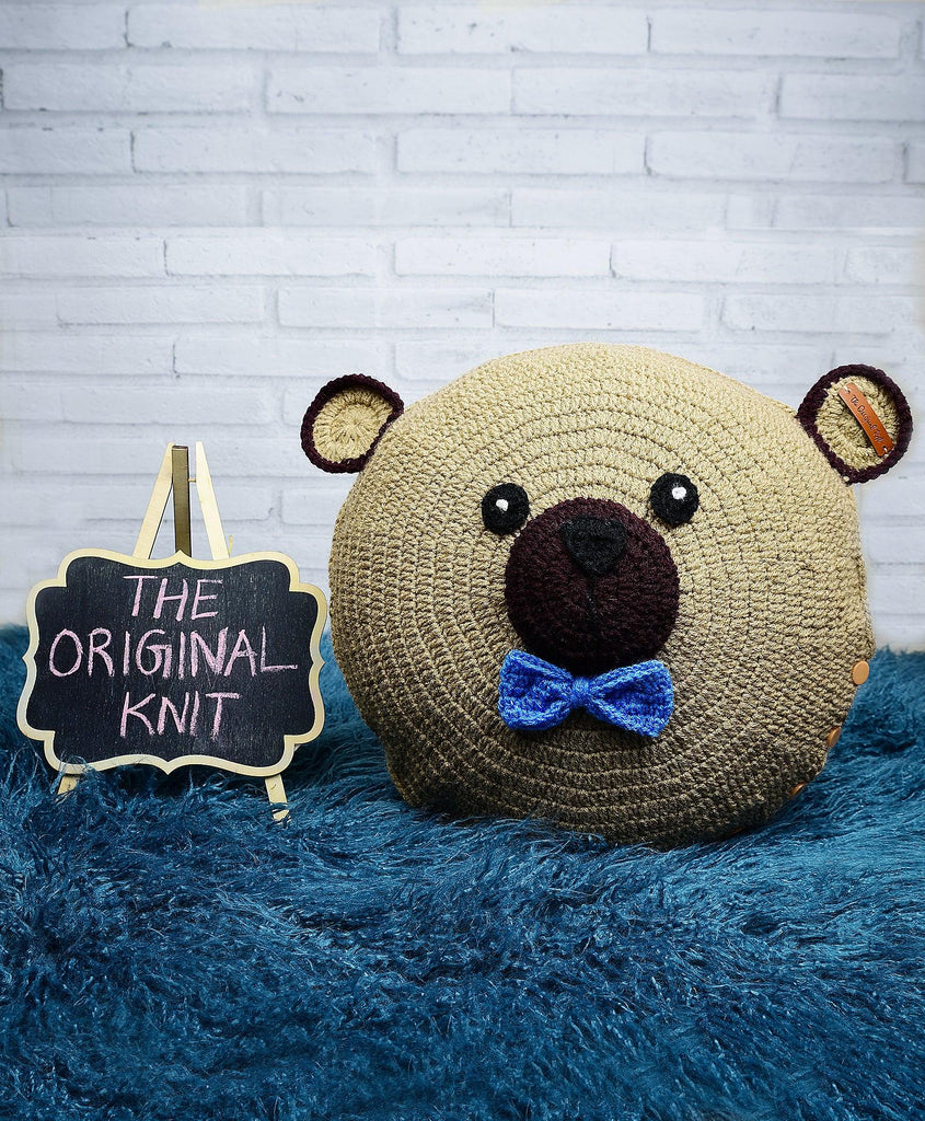 Teddy Round Cushion- Beige & Blue