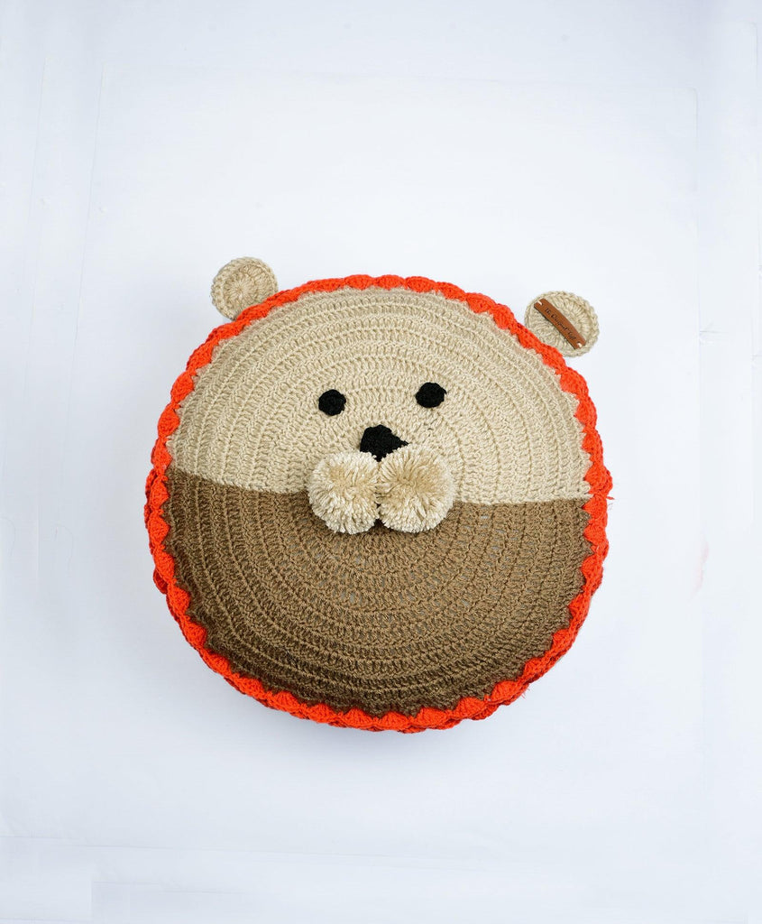Dual Shaded Handmade Lion Cushion- Beige & Brown