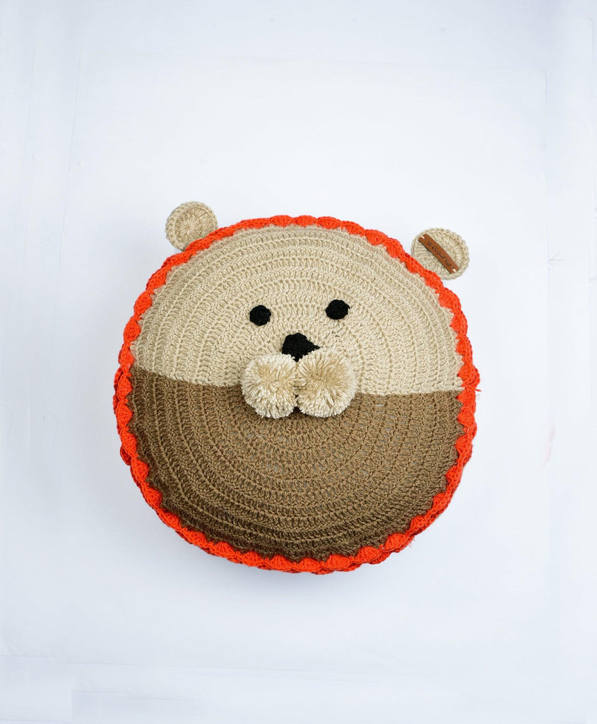 Dual Shaded Handmade Lion Cushion- Beige & Brown - The Original Knit