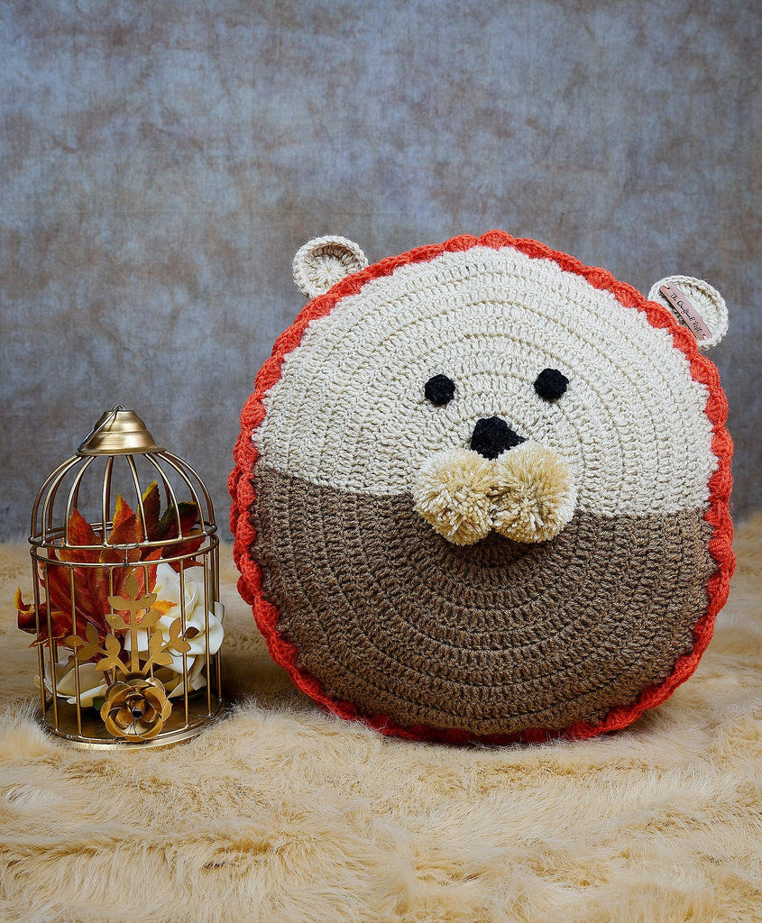 Dual Shaded Handmade Lion Cushion- Beige & Brown