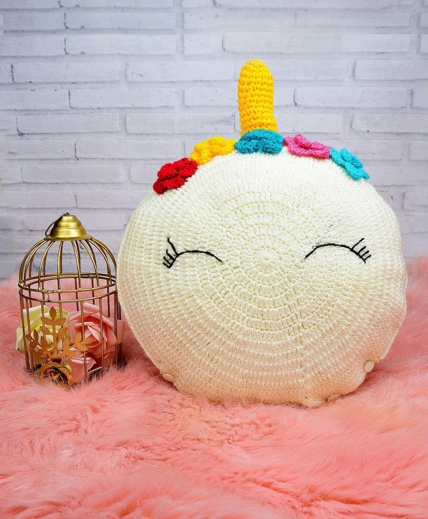 Unicorn Handmade Round Cushion- Off White