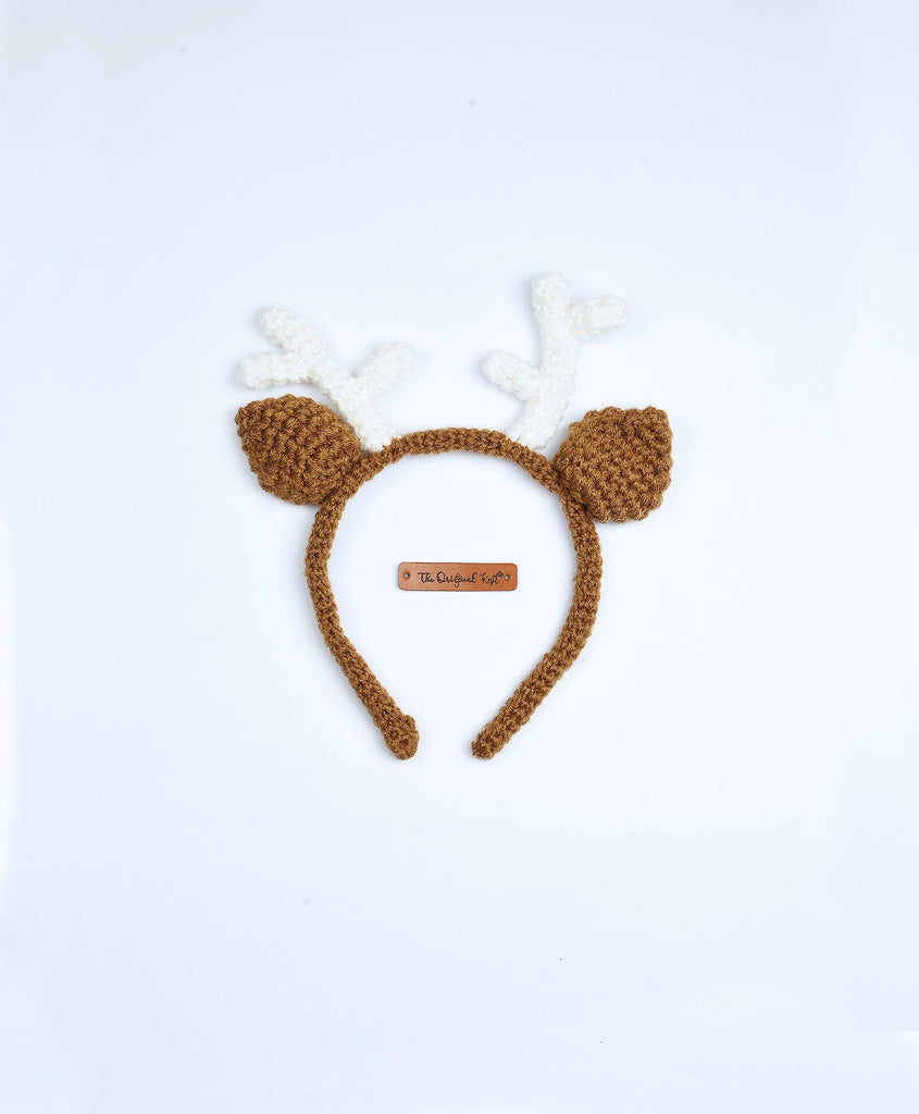 Reindeer Handmade Hairband- Brown & Off White
