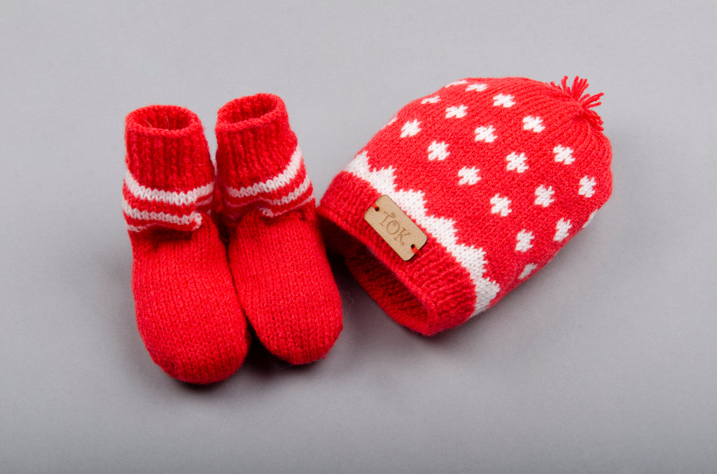 Handmade Cap & Socks- Red & White