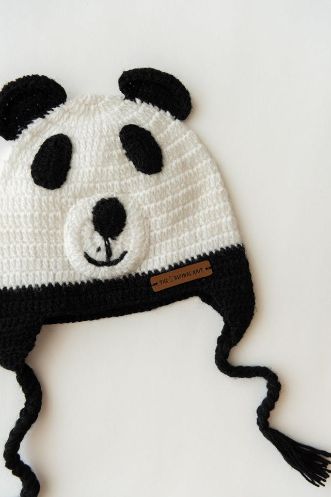 Unisex Kids Handmade Panda Cap- Black & White - The Original Knit