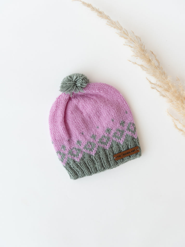 Handmade Dual Shaded Knitted Cap- Mauve & Grey