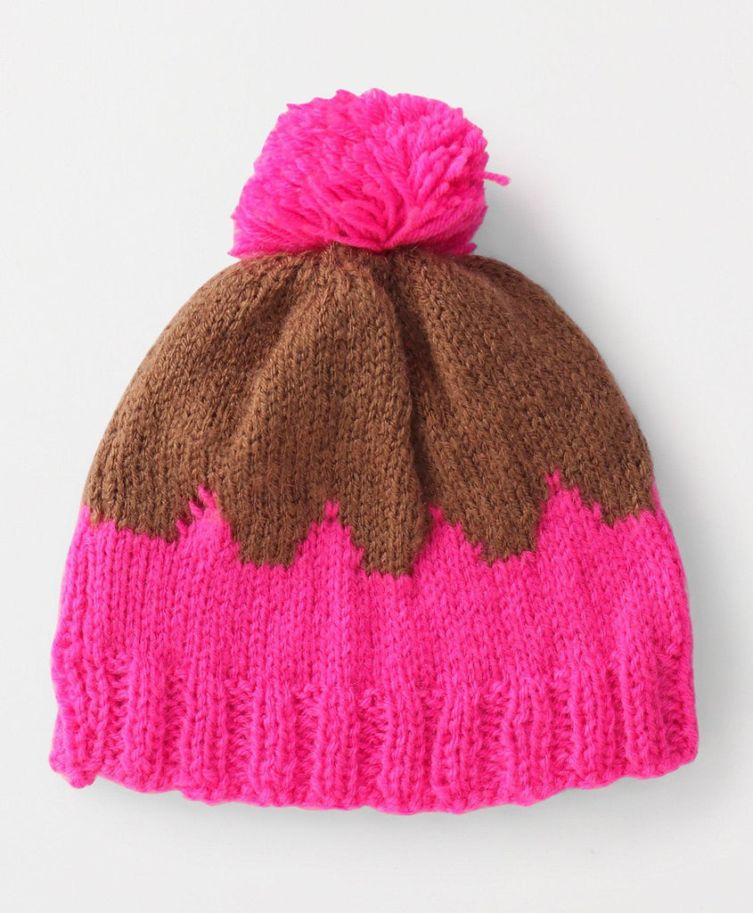 Knitted Cap- Brown & Hot Pink - The Original Knit