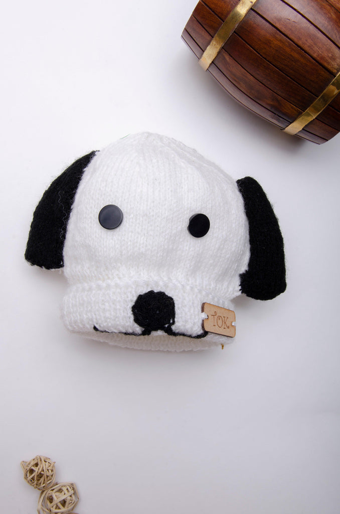 Puppy Cap With Flappy Ears- Black & White - The Original Knit